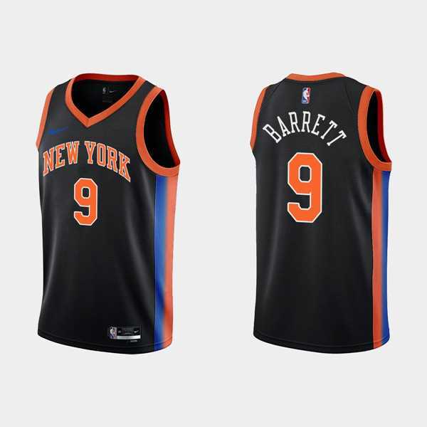 Mens New York Knicks #9 RJ Barrett Black City Edition Stitched Basketball Jersey Dzhi